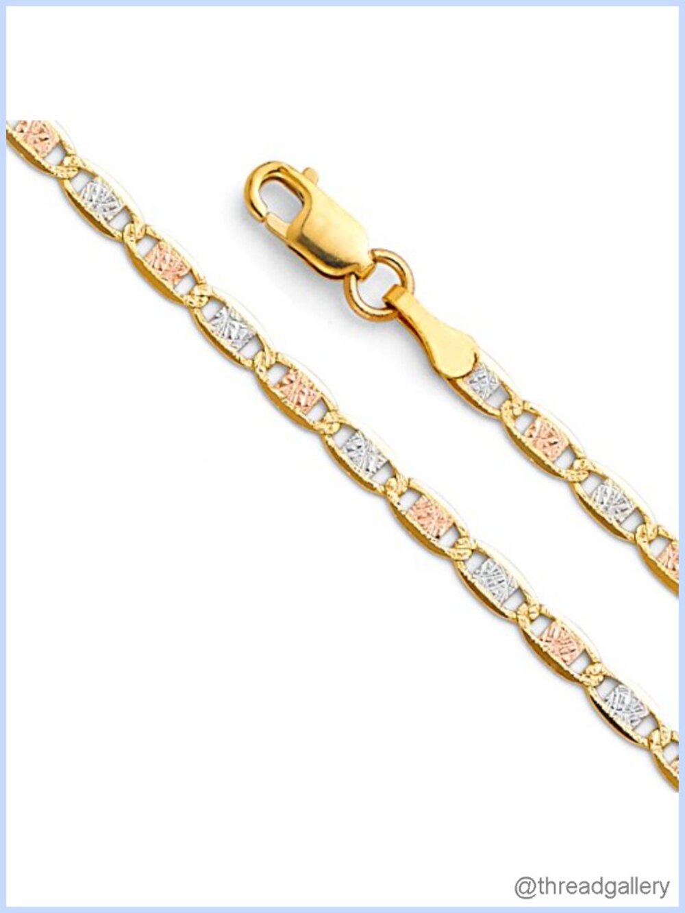 14k Real Tri Color Gold Solid 4mm 3mm 2.5mm 2mm Diamond Cut Chain Bracelet